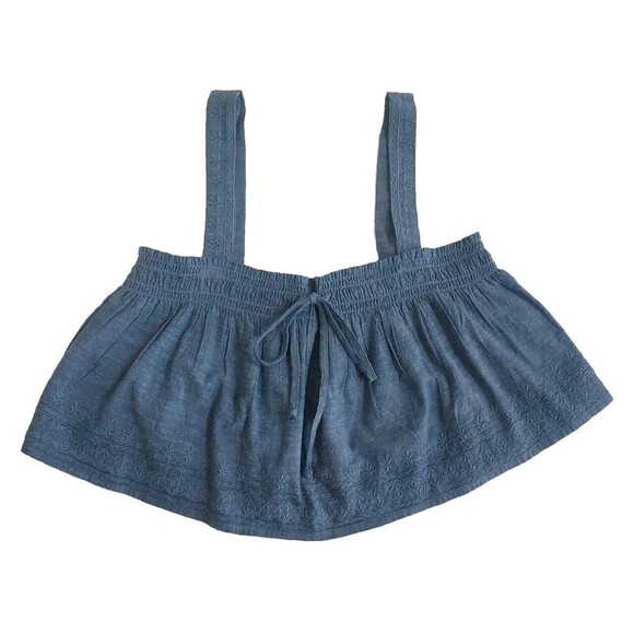 NWOT Ladies American Eagle Blue Denim Embroidered Cropped Stitch Tank Size M - Picture 1 of 9